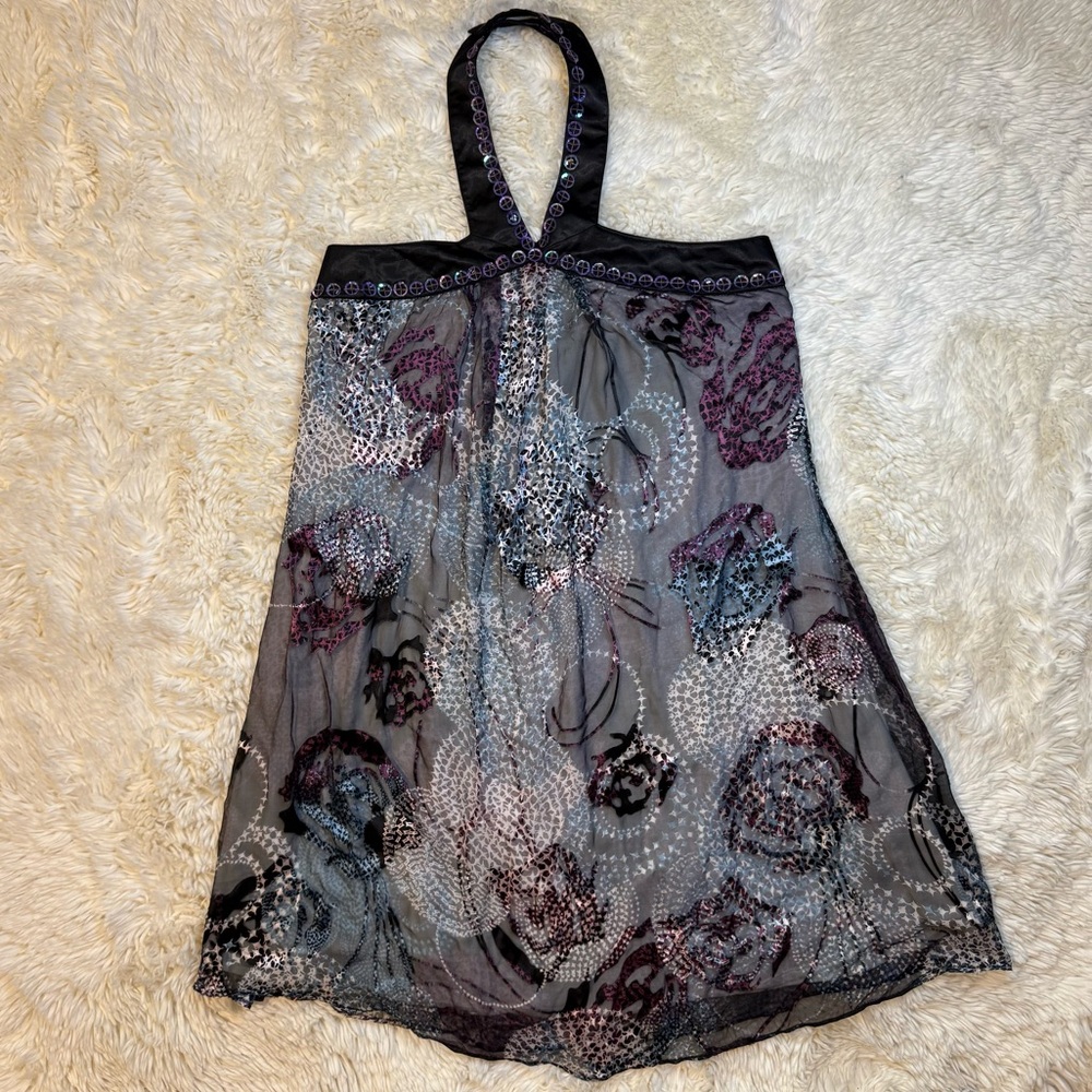Katia Vintage Silk Flowy Halter Mini Dress